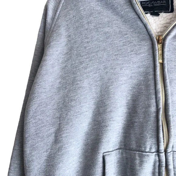 Rocawear Women's Sherpa Hoodie Jacket XL Faux Fur Lined Cotton Fleece Full Zip - Picture 11 of 13